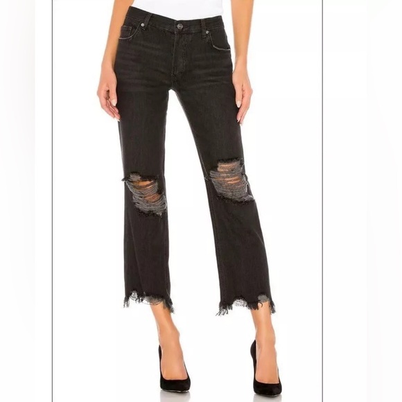 We The Free Denim - New We the Free Maggie, mid rise straight button fly destructed black jeans #L